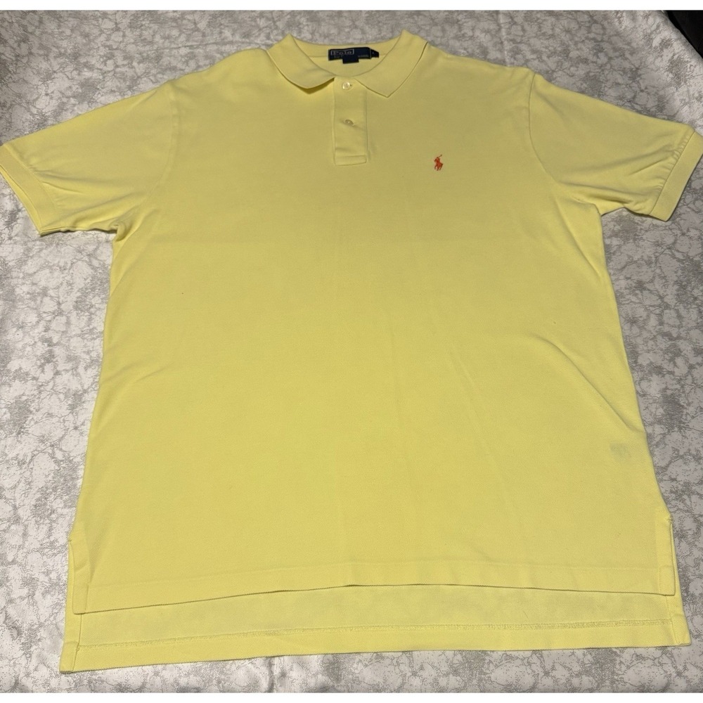 Vintage 90's Polo By Ralph Lauren Men's Yellow Polo Shirt With Red Emblem Large